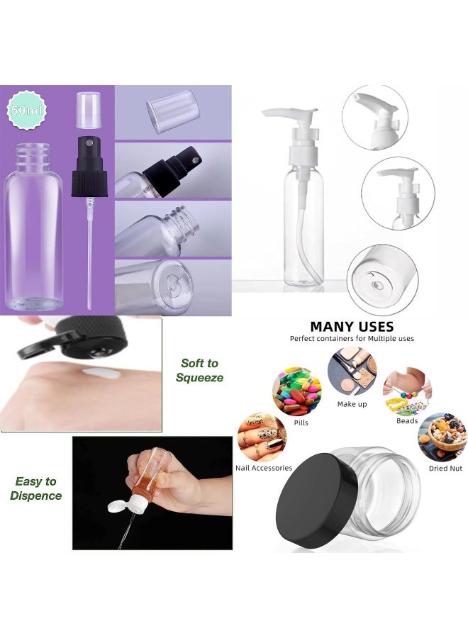 MOMENT زجاجات بحجم السفر للمواد التجميلية 9 عبوات 2 أونصة معتمدة من TSA مجموعة زجاجات تجميل مقاومة للتسرب مجموعة سفر للنساء والرجال حقيبة تجميل شفافة من TSA حاوية شامبو لوشن للعناية بالبشرة - Image 2