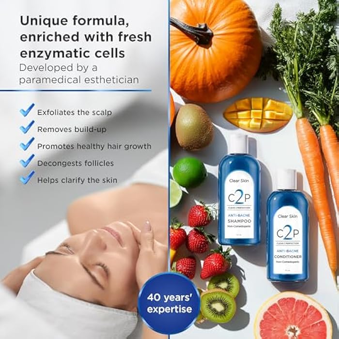 C2P Non-Comedogenic & Sulfate-Free Shampoo & Conditioner Set by Clear 2 Perfection, Ideal for Acne-Prone Skin & Bacne, Esthetician Developed, Fights Breakouts & Promotes Healthy Hair - Image 4