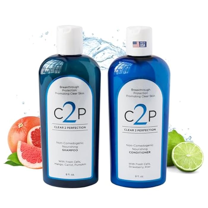 C2P Non-Comedogenic & Sulfate-Free Shampoo & Conditioner Set by Clear 2 Perfection, Ideal for Acne-Prone Skin & Bacne, Esthetician Developed, Fights Breakouts & Promotes Healthy Hair - Image 1