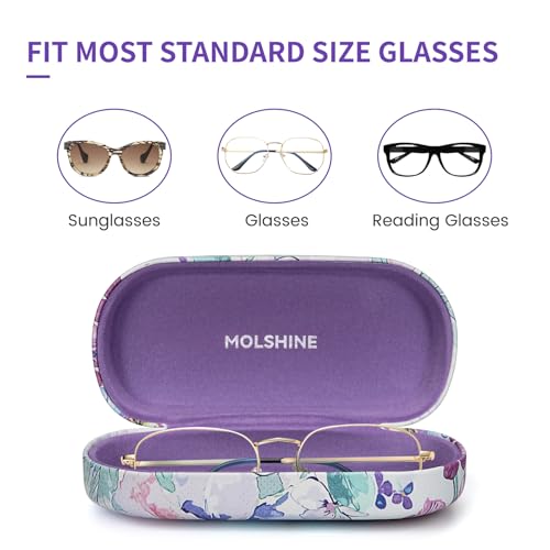 molshine Hard Shell Sunglasses Case,Classic Large Glasses Case for Women Men,Sunglass Eyeglasses (Blue Flower) - Image 4
