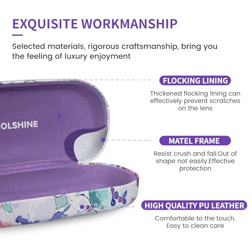 molshine Hard Shell Sunglasses Case,Classic Large Glasses Case for Women Men,Sunglass Eyeglasses (Blue Flower) - Image 3