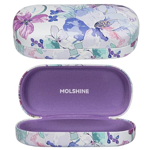 molshine Hard Shell Sunglasses Case,Classic Large Glasses Case for Women Men,Sunglass Eyeglasses (Blue Flower) - Image 1