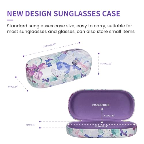 molshine Hard Shell Sunglasses Case,Classic Large Glasses Case for Women Men,Sunglass Eyeglasses (Blue Flower) - Image 2