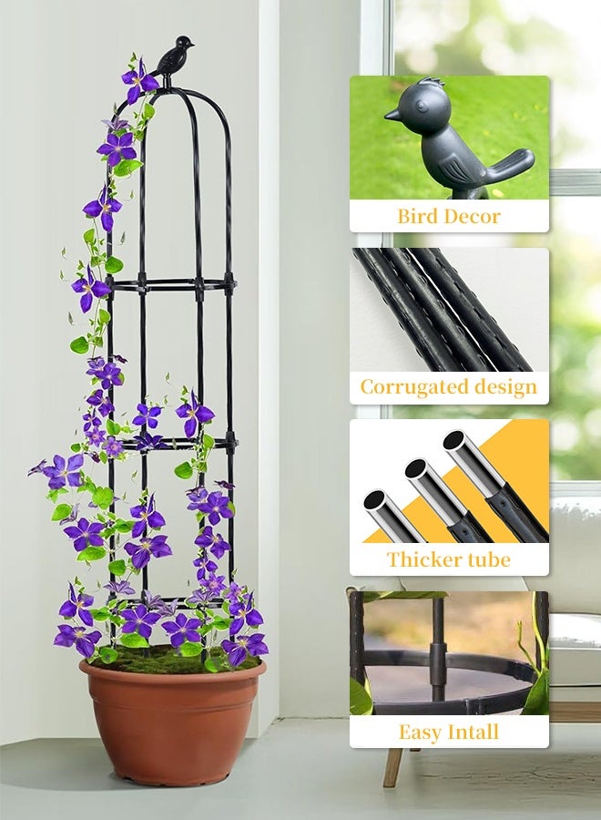أوبتيا تعريشة حديقة للنباتات المتسلقة في الهواء الطلق، تعريشة نباتات معدنية مغلفة بـ PE، دعامة نباتات مقاومة للصدأ للزهور، كرمة نباتات نباتية، قفص طماطم للنباتات المحفوظة في أصص في الأماكن المغلقة في الهواء الطلق، أسود خفيف الوزن - Image 3