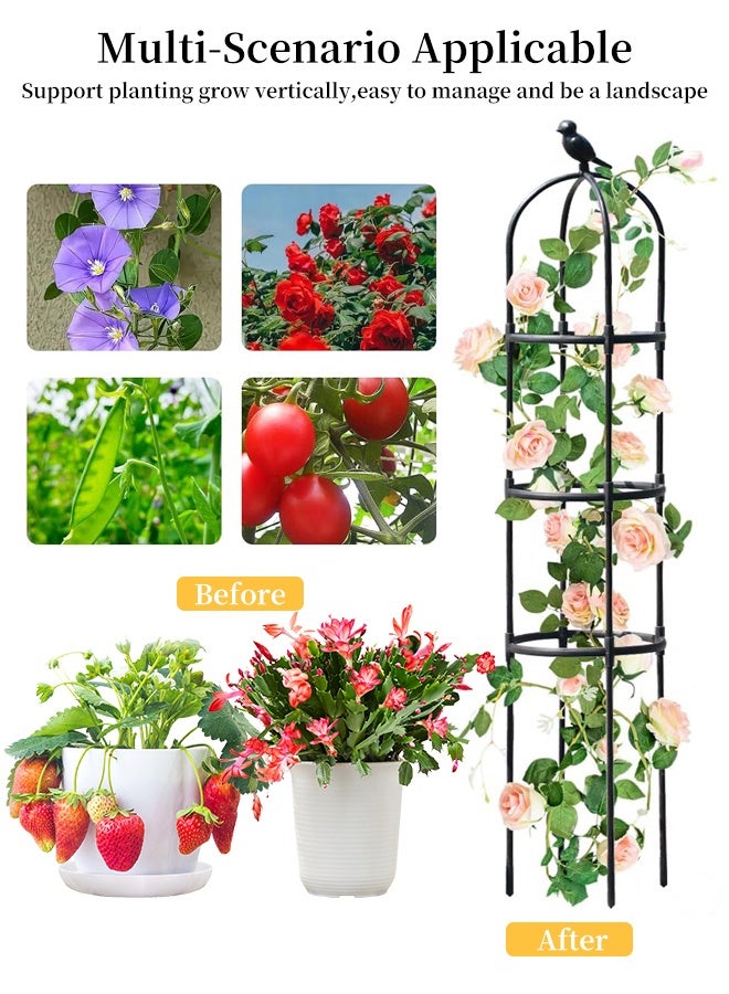 أوبتيا تعريشة حديقة للنباتات المتسلقة في الهواء الطلق، تعريشة نباتات معدنية مغلفة بـ PE، دعامة نباتات مقاومة للصدأ للزهور، كرمة نباتات نباتية، قفص طماطم للنباتات المحفوظة في أصص في الأماكن المغلقة في الهواء الطلق، أسود خفيف الوزن - Image 2