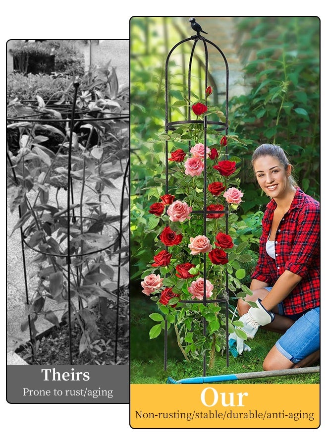 أوبتيا تعريشة حديقة للنباتات المتسلقة في الهواء الطلق، تعريشة نباتات معدنية مغلفة بـ PE، دعامة نباتات مقاومة للصدأ للزهور، كرمة نباتات نباتية، قفص طماطم للنباتات المحفوظة في أصص في الأماكن المغلقة في الهواء الطلق، أسود خفيف الوزن - Image 5