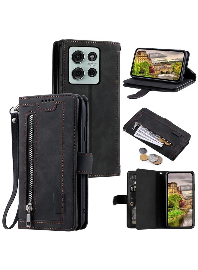 إيروريكس جراب لهاتف Motorola Moto G75 5G، جراب هاتف جلدي مزود بسحاب وتسع بطاقات مع حبل تعليق - Image 1