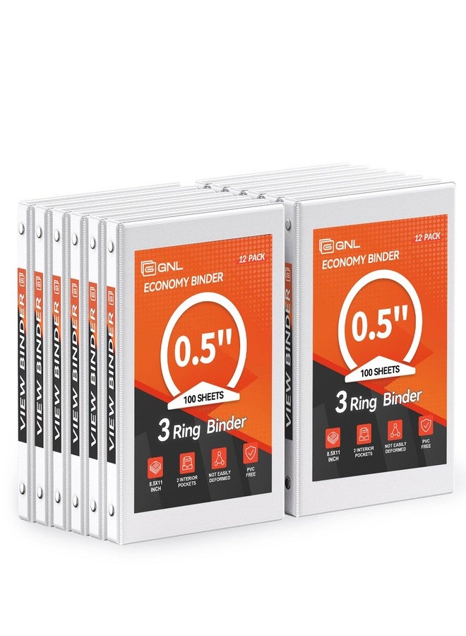GNL 1/2 Inch Binders 3 Ring Economy, 1/2" Round Ring, Clear View Binder Three Ring PVC-Free & Non-Stick for School or Office Supplies, White - Gray, 12 Packs, Bulk - Image 1