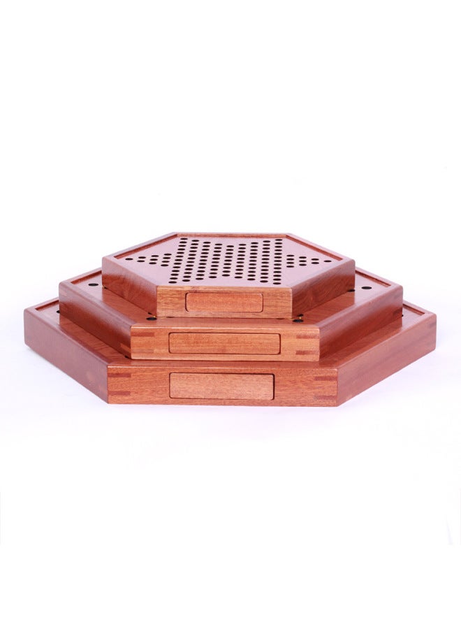 Wooden Tabletop Game Jumping Chess Glass Balls Portable Drawer Storage Competitive Intelligence Toys-Color:Hexagon Checkers Drawer Glass Beads - Image 4