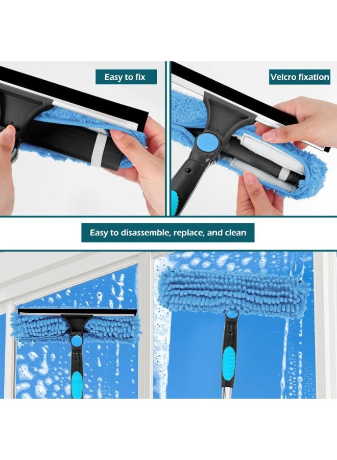 كيلا منظف نوافذ، طقم تنظيف نوافذ بممسحة تلسكوبية بطول 4.3 متر، معدات تنظيف نوافذ بممسحة سيليكون وممسحة من الألياف الدقيقة، ممسحة دش للزجاج والسيارات والأرضيات والجدران (رمادي) - Image 5