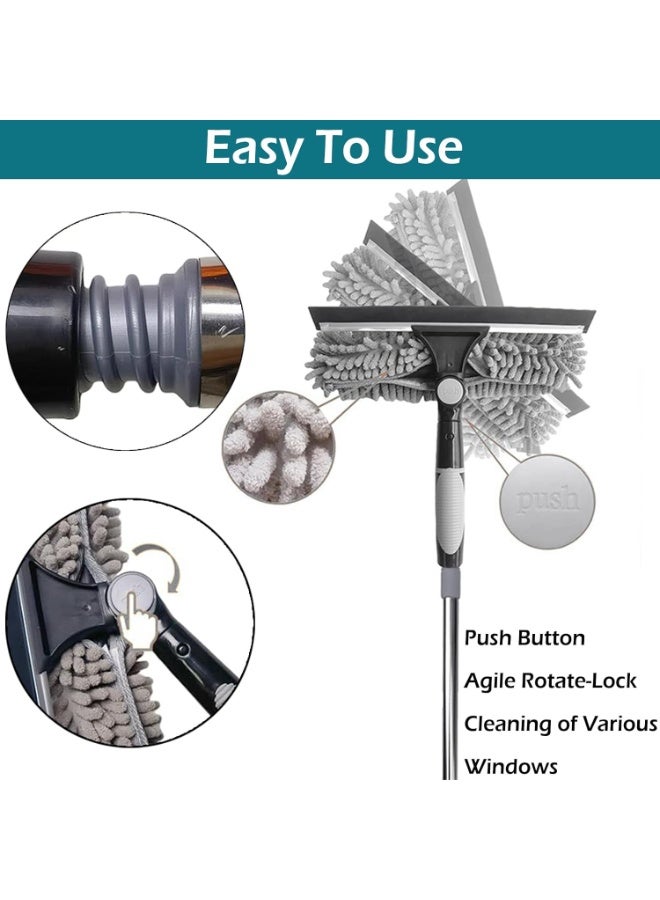 كيلا منظف نوافذ، طقم تنظيف نوافذ بممسحة تلسكوبية بطول 4.3 متر، معدات تنظيف نوافذ بممسحة سيليكون وممسحة من الألياف الدقيقة، ممسحة دش للزجاج والسيارات والأرضيات والجدران (رمادي) - Image 2