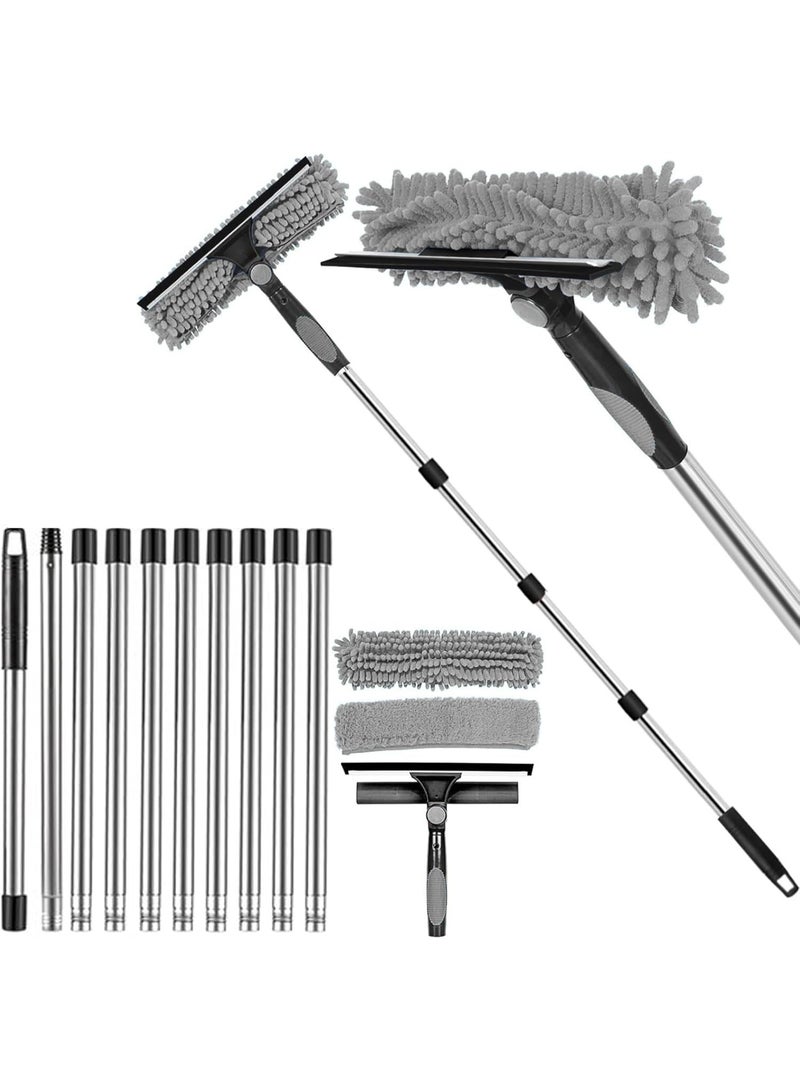 كيلا منظف نوافذ، طقم تنظيف نوافذ بممسحة تلسكوبية بطول 4.3 متر، معدات تنظيف نوافذ بممسحة سيليكون وممسحة من الألياف الدقيقة، ممسحة دش للزجاج والسيارات والأرضيات والجدران (رمادي) - Image 1