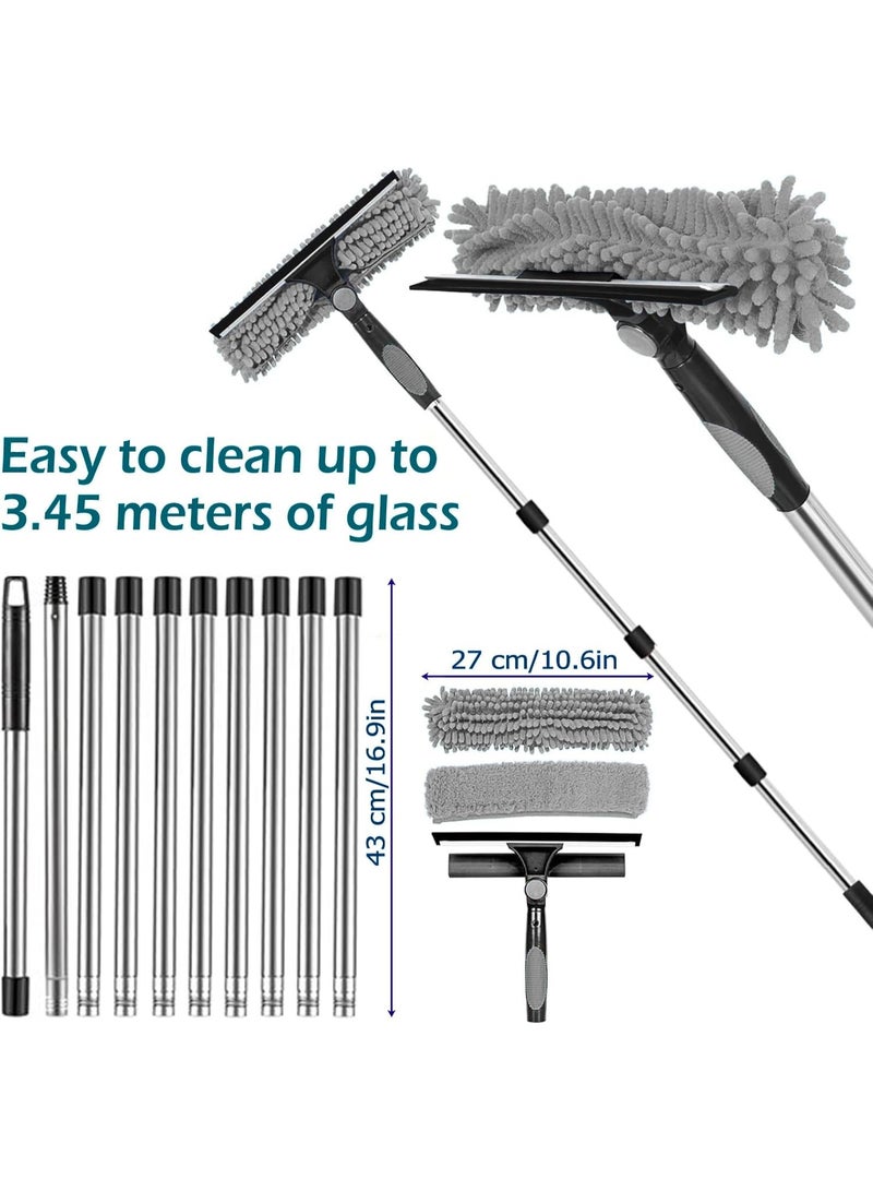 كيلا منظف نوافذ، طقم تنظيف نوافذ بممسحة تلسكوبية بطول 4.3 متر، معدات تنظيف نوافذ بممسحة سيليكون وممسحة من الألياف الدقيقة، ممسحة دش للزجاج والسيارات والأرضيات والجدران (رمادي) - Image 3