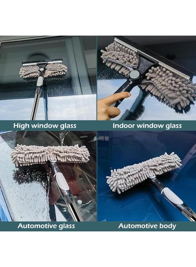 كيلا منظف نوافذ، طقم تنظيف نوافذ بممسحة تلسكوبية بطول 4.3 متر، معدات تنظيف نوافذ بممسحة سيليكون وممسحة من الألياف الدقيقة، ممسحة دش للزجاج والسيارات والأرضيات والجدران (رمادي) - Image 4