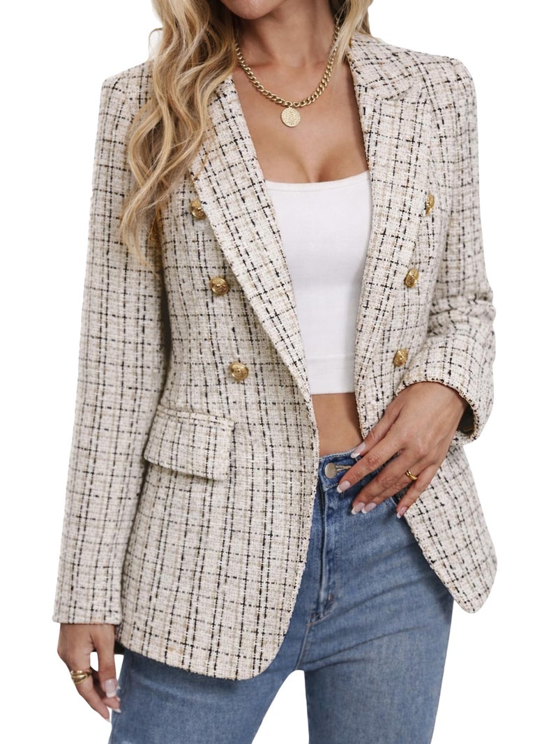 Mina Self Suits for Women 2026 Fall Winter Beige Women's Plaid Casual High End Business Dressy Office Ladies Blazer Outfits Womens Suits for Work Professional Traje De Vestir para Mujer - Image 1
