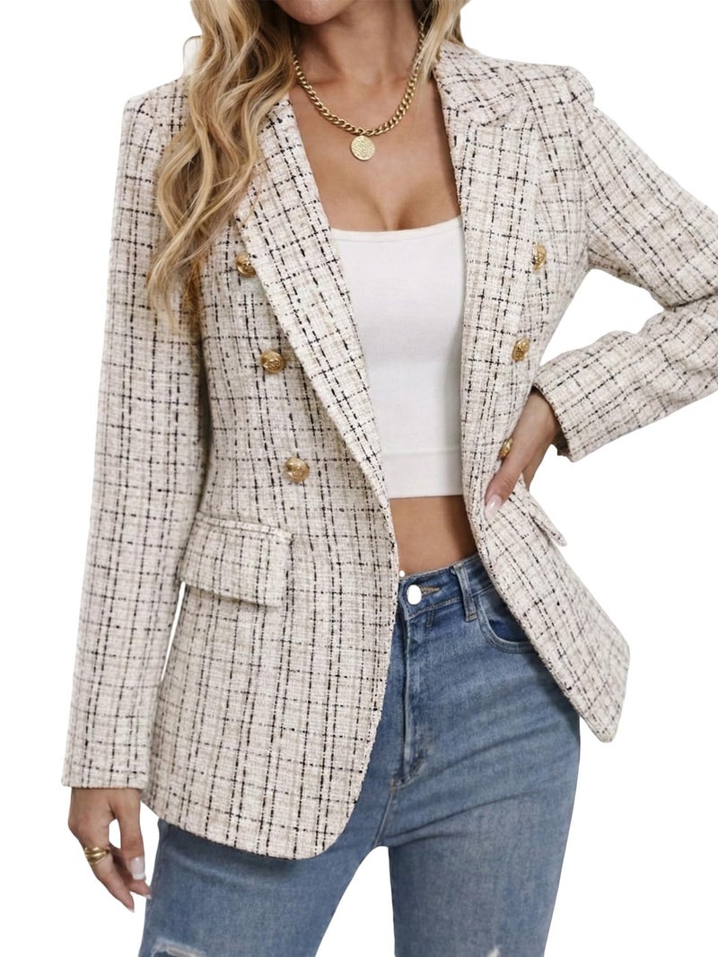 Mina Self Suits for Women 2026 Fall Winter Beige Women's Plaid Casual High End Business Dressy Office Ladies Blazer Outfits Womens Suits for Work Professional Traje De Vestir para Mujer - Image 3