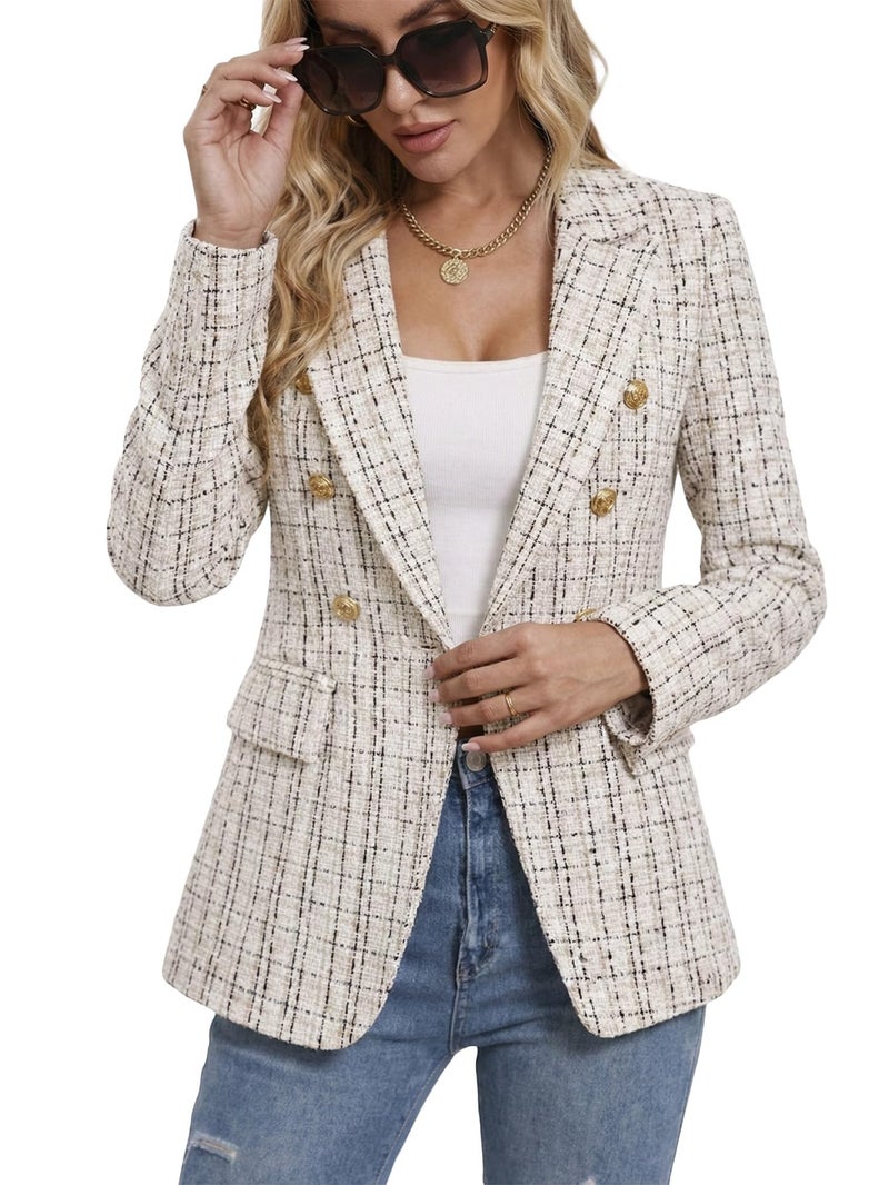 Mina Self Suits for Women 2026 Fall Winter Beige Women's Plaid Casual High End Business Dressy Office Ladies Blazer Outfits Womens Suits for Work Professional Traje De Vestir para Mujer - Image 2