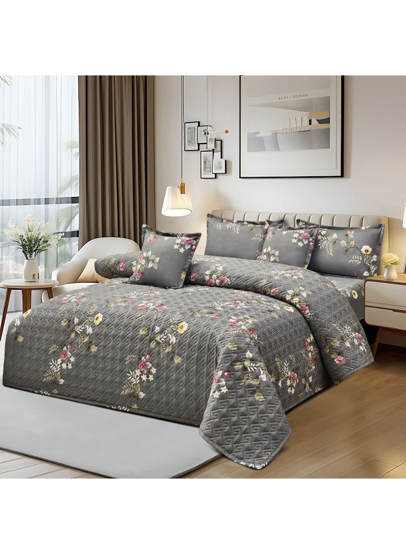 MingLi Luxury 6-Piece Double Bedding Set – Soft Summer Comforter 250×230 cm – Elegant Floral Design with Bedsheet and Pillowcases – Cool, Breathable Fabric for a Comfortable Sleep - Image 1