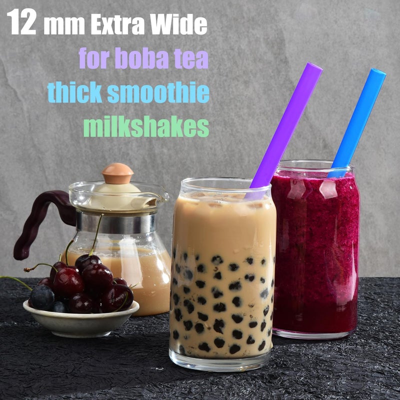 ALINK 100 PCS Solid Color Plastic Boba Straws, 12mm Extra Wide Disposable Smoothie Straws for Bubble Tea, Popping Pearls - 8.5 inch Pointed Design - Image 4