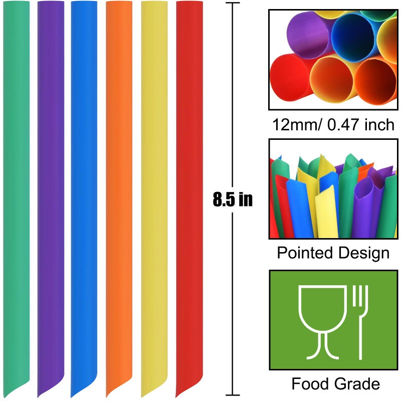 ALINK 100 PCS Solid Color Plastic Boba Straws, 12mm Extra Wide Disposable Smoothie Straws for Bubble Tea, Popping Pearls - 8.5 inch Pointed Design - Image 2