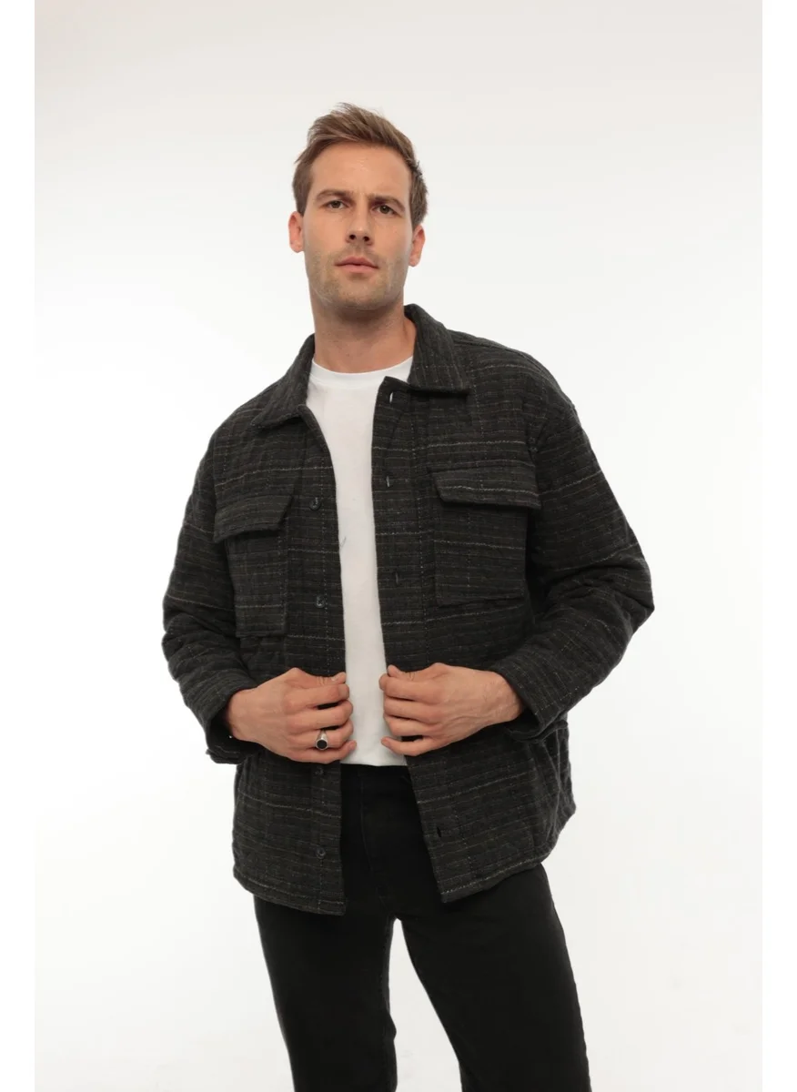 Miron Khaki Patterned Quilted Detail Regular Fit JACKET-2456