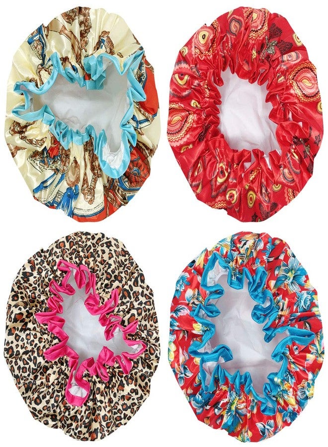 Wrapables® Stylish Double Layer Waterproof Shower Caps (Set of 4), Retro Floral - Image 2