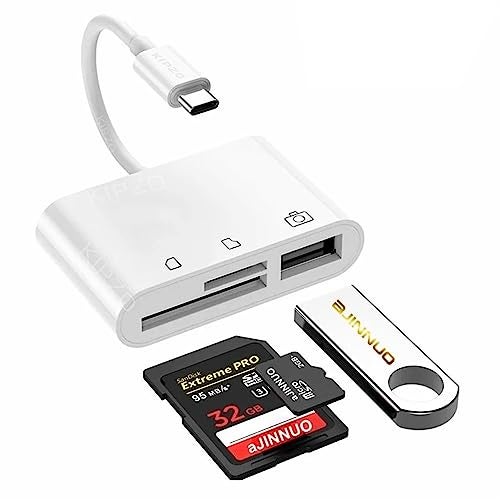 KIPZO® White SD Card Reader Type C 3 in 1 USB C to TF Card Reader OTG Compatible with USB C Devices Android Laptop PC - Image 1