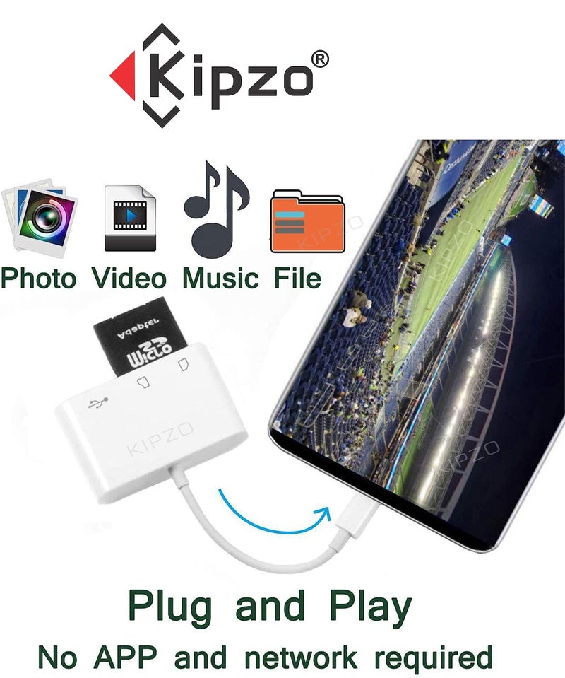 KIPZO® White SD Card Reader Type C 3 in 1 USB C to TF Card Reader OTG Compatible with USB C Devices Android Laptop PC - Image 3