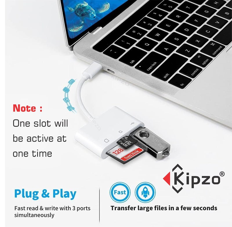 KIPZO® White SD Card Reader Type C 3 in 1 USB C to TF Card Reader OTG Compatible with USB C Devices Android Laptop PC - Image 5