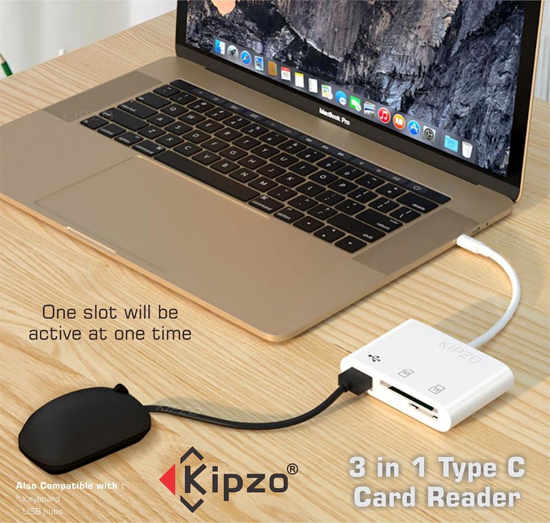 KIPZO® White SD Card Reader Type C 3 in 1 USB C to TF Card Reader OTG Compatible with USB C Devices Android Laptop PC - Image 4