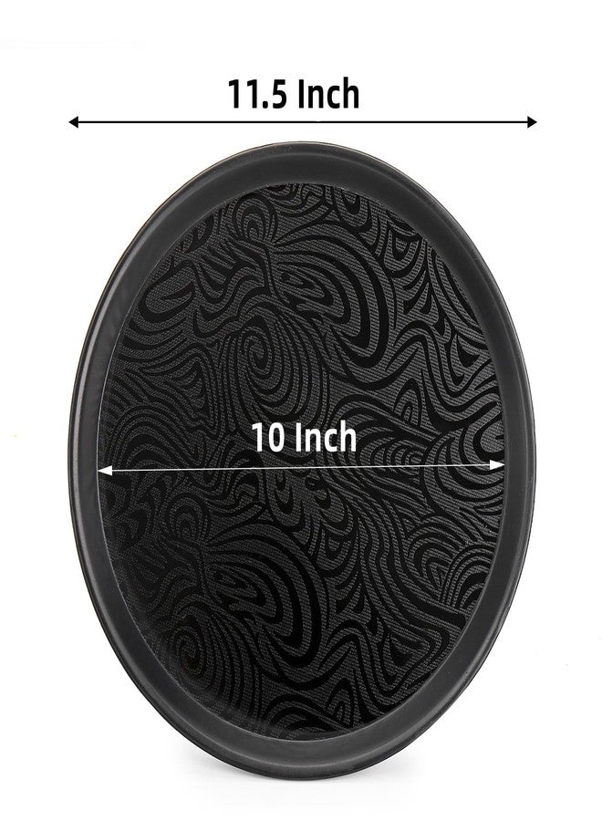 Hacaroa 4 Pack Round Restaurant Serving Trays, 11.5 Inch Plastic Food Service Trays Non-Skid Food Platter for Cafeteria, Bar, Coffee Shop, Hotel, Tailed Lines, Black - Image 2