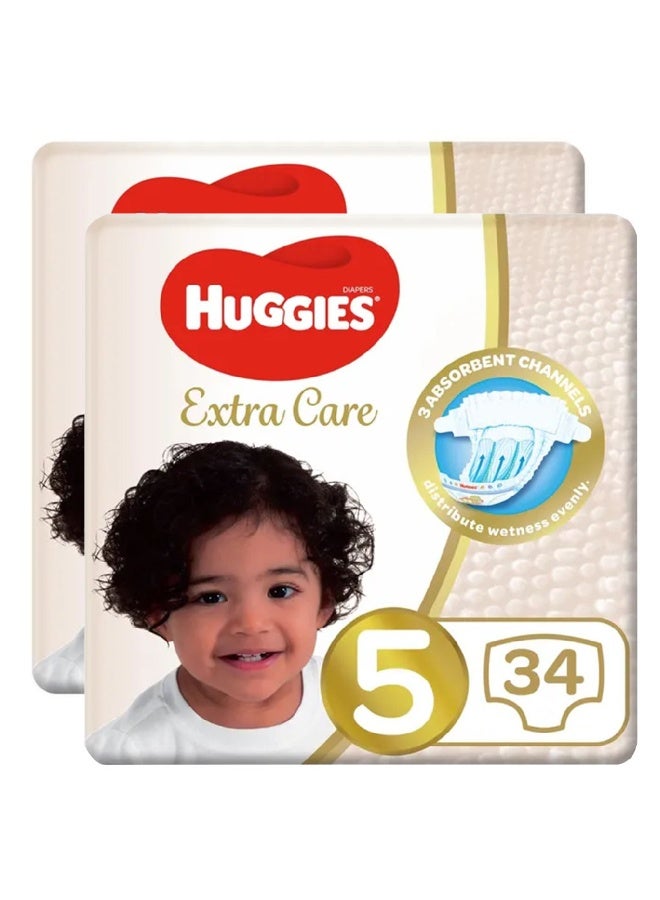 HUGGIES Extra Care Diapers, Size 5, For 12-22kg Baby, Promo Pack of 2 x 34’s