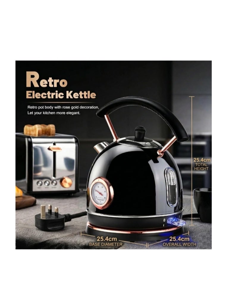 YAMDA Electric Kettle 1.8L Stainless Steel with Temperature Display | 2200W Fast Boil | Retro Design | Auto Shut Off | BPA-Free | Cordless 360° Base | Dry Boil Protection | Cool Touch | Black - Image 3