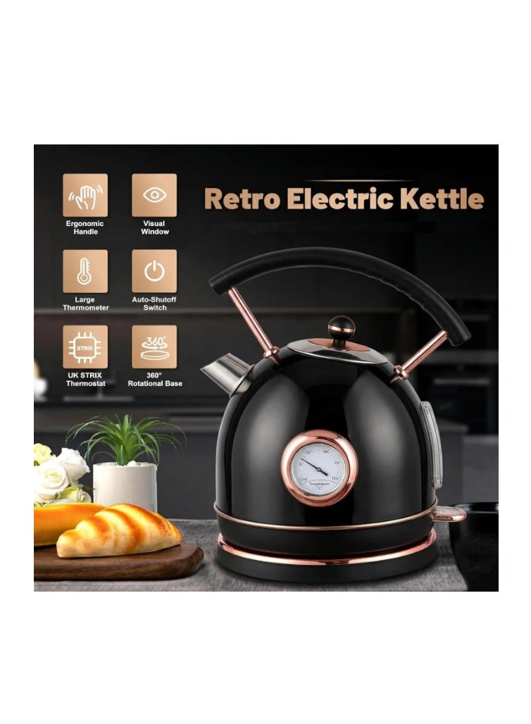 YAMDA Electric Kettle 1.8L Stainless Steel with Temperature Display | 2200W Fast Boil | Retro Design | Auto Shut Off | BPA-Free | Cordless 360° Base | Dry Boil Protection | Cool Touch | Black - Image 4