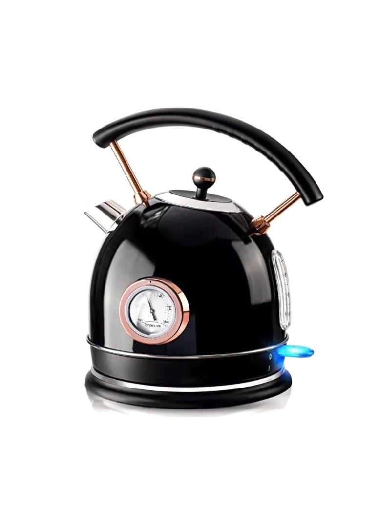 YAMDA Electric Kettle 1.8L Stainless Steel with Temperature Display | 2200W Fast Boil | Retro Design | Auto Shut Off | BPA-Free | Cordless 360° Base | Dry Boil Protection | Cool Touch | Black - Image 1