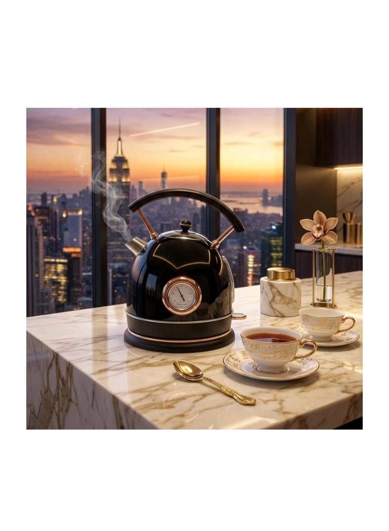 YAMDA Electric Kettle 1.8L Stainless Steel with Temperature Display | 2200W Fast Boil | Retro Design | Auto Shut Off | BPA-Free | Cordless 360° Base | Dry Boil Protection | Cool Touch | Black - Image 2