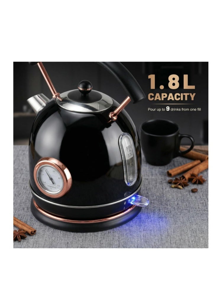 YAMDA Electric Kettle 1.8L Stainless Steel with Temperature Display | 2200W Fast Boil | Retro Design | Auto Shut Off | BPA-Free | Cordless 360° Base | Dry Boil Protection | Cool Touch | Black - Image 5