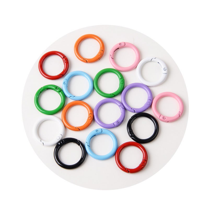 25mm Metal Spring Buckle Colorful Painted Key Ring Round Card Book Ring Keychain Accessories Alloy Simple Style Spring Buckle 90% choose random mixed color hair quality spring buckle [outer diameter 25/line 3.5mm]]
