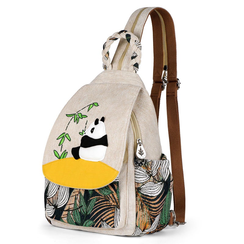 AULUDA Ladys Convertible Sling Bag, Hand Craft Artisan Purse, Beautiful Canvas Premium Casual Day Mini Backpack for Women (Panda) - Image 1