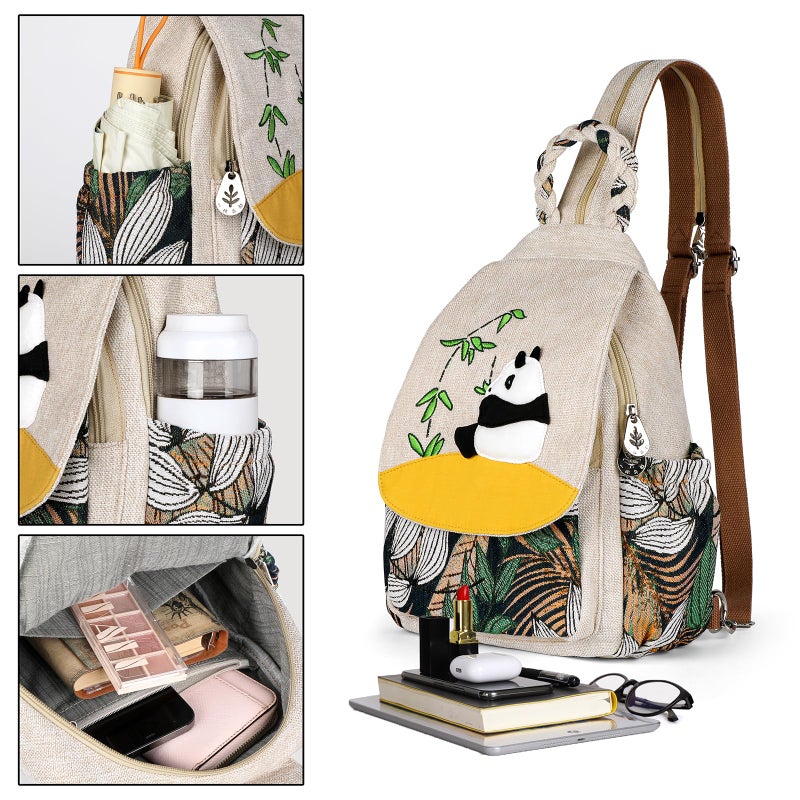 AULUDA Ladys Convertible Sling Bag, Hand Craft Artisan Purse, Beautiful Canvas Premium Casual Day Mini Backpack for Women (Panda) - Image 2