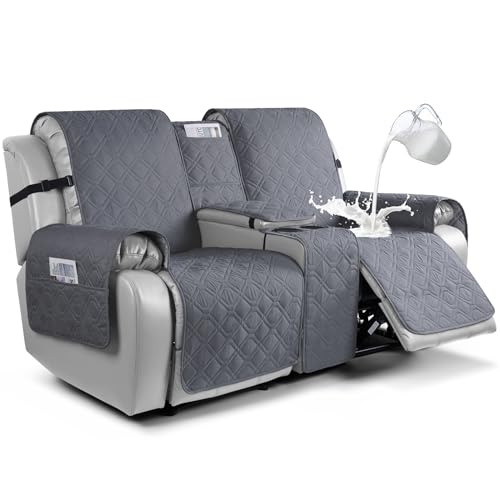 VANSOFY Loveseat Recliner Cover with Console 100% Waterproof Sofa Slipcovers Non-Slip Reclining Couch Cover Split Sofa Covers Furniture Protector for Pets, Dogs(Dark Gray) - Image 1