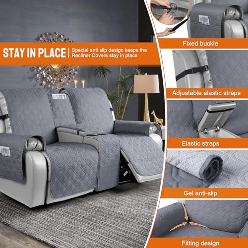 VANSOFY Loveseat Recliner Cover with Console 100% Waterproof Sofa Slipcovers Non-Slip Reclining Couch Cover Split Sofa Covers Furniture Protector for Pets, Dogs(Dark Gray) - Image 3