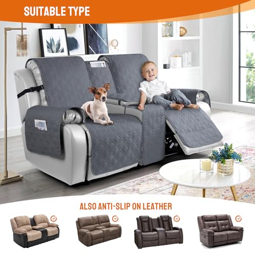 VANSOFY Loveseat Recliner Cover with Console 100% Waterproof Sofa Slipcovers Non-Slip Reclining Couch Cover Split Sofa Covers Furniture Protector for Pets, Dogs(Dark Gray) - Image 5