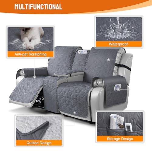 VANSOFY Loveseat Recliner Cover with Console 100% Waterproof Sofa Slipcovers Non-Slip Reclining Couch Cover Split Sofa Covers Furniture Protector for Pets, Dogs(Dark Gray) - Image 4