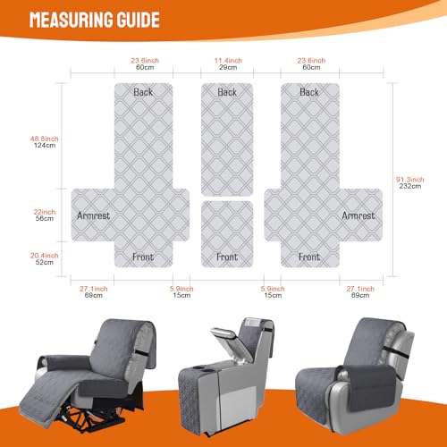 VANSOFY Loveseat Recliner Cover with Console 100% Waterproof Sofa Slipcovers Non-Slip Reclining Couch Cover Split Sofa Covers Furniture Protector for Pets, Dogs(Dark Gray) - Image 2
