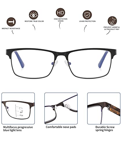 Kafirlo Progressive Multifocal Reading Glasses Men No Line Multifocus Transition Blue Light Blocking Computer Reader Multi Focus Metal Full Wide Frame Spring Hinge Designer Magnifying Eyeglasses 1.25 - Image 2