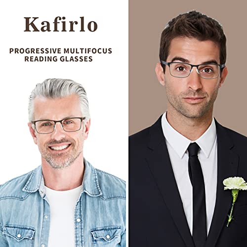Kafirlo Progressive Multifocal Reading Glasses Men No Line Multifocus Transition Blue Light Blocking Computer Reader Multi Focus Metal Full Wide Frame Spring Hinge Designer Magnifying Eyeglasses 1.25 - Image 3