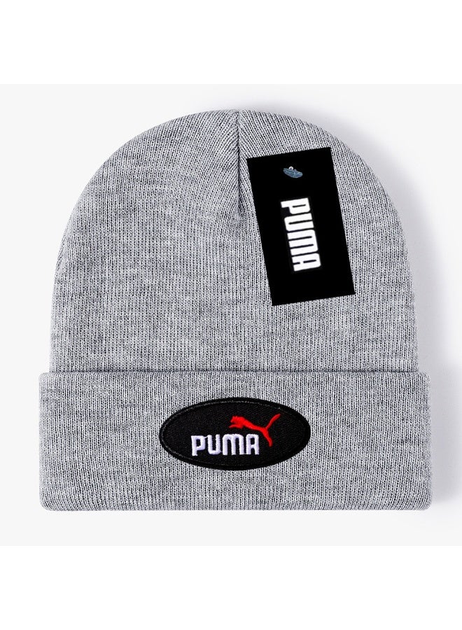 PUMA Classic Rib Knit Beanie -Grey Embroidered Logo