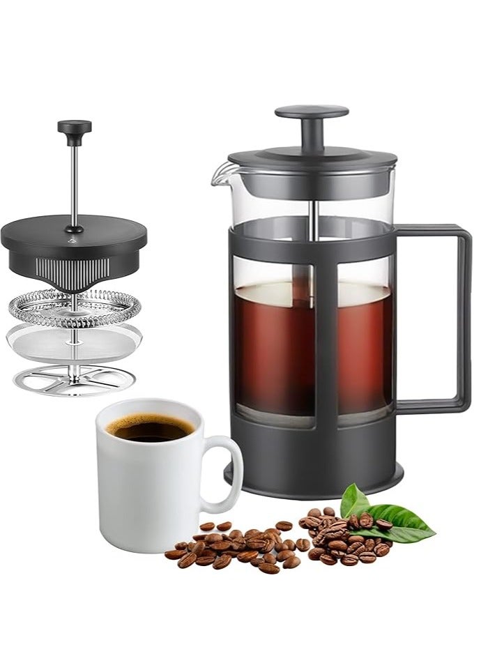 French Coffee Press And Tea Makers with Premium High Borosilicate Glass Carafe 304 Grade Stainless Steel Durable Plastic Frame 600ml - Image 1