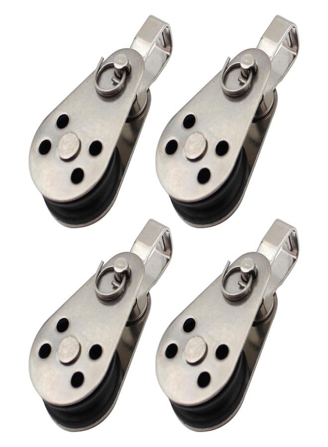 RUIFUU 4Pcs Stainless Steel Pulley,Kayak Pulley Nylon Marine Pulley Block Rope Runner Single Pulley Bearing Block Rope Runner for Most 0.08"/2mm to 0.32"/8mm Diameter Ropes - Image 1